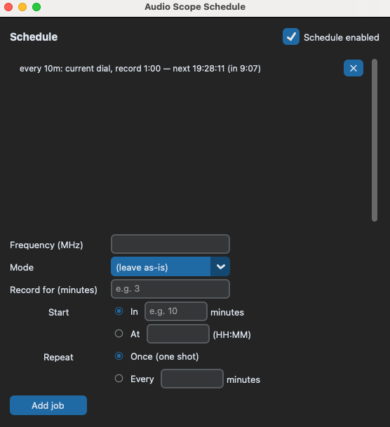 Audio Scope schedule window