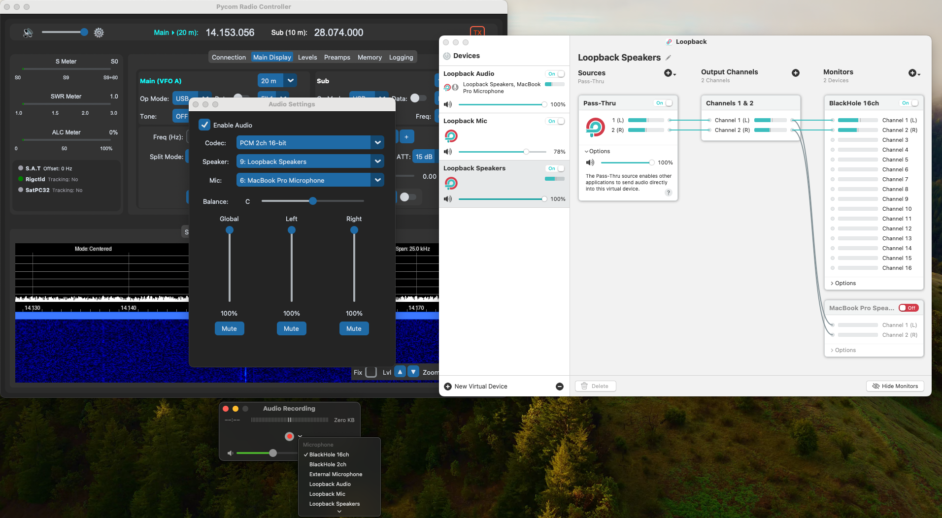 Loopback configuration showing speaker output routed to Blackhole virtual audio cable